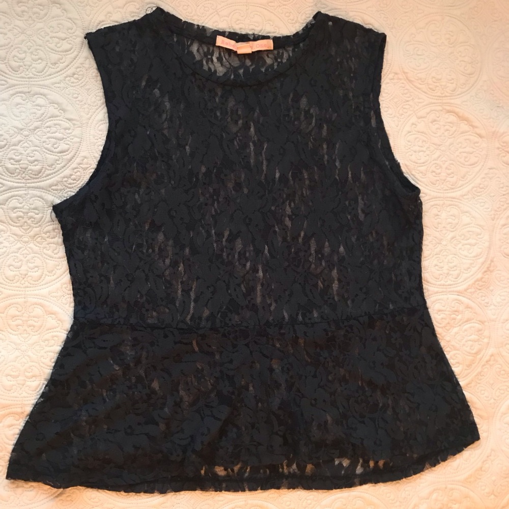 Navy Lace Peplum Top